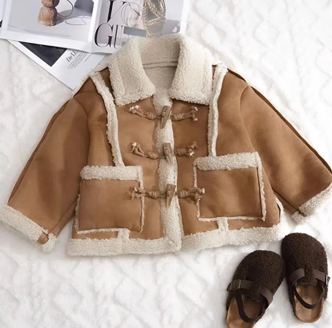 Winter Clothing For Kids - Khaki/Pink Girls Boys Winter Fake Fur