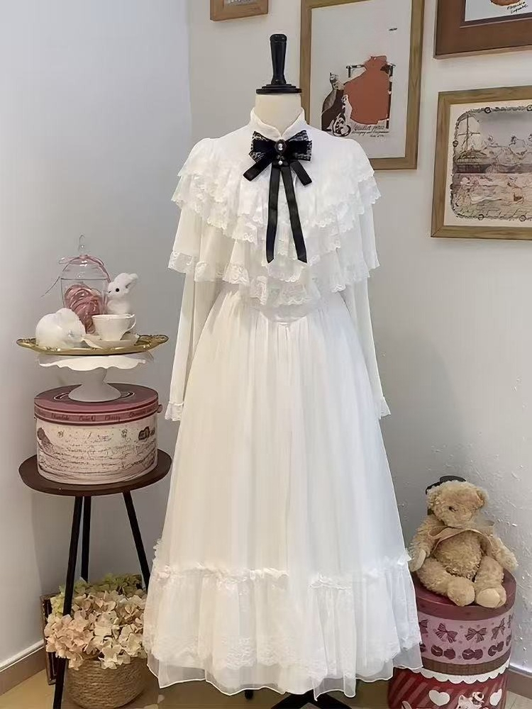 Winter Clothing Ladies - Japanese Short Sleeve Bow Lace Dress